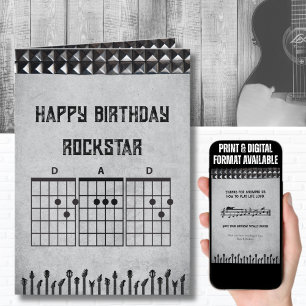 Modern Black Gray Rockstar Vater Happy Birthday Karte