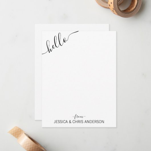 Modern Black Gray Script Slanted Hello from Couple Mitteilungskarte (Vorderseite/Rückseite Beispiel)