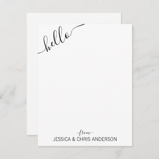 Modern Black Gray Script Slanted Hello from Couple Mitteilungskarte (Vorne/Hinten)