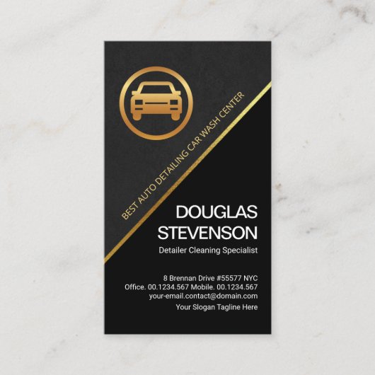 Modern Black Gray Triangle Gold Line Auto Details Visitenkarte (Vorderseite)