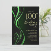 Modern Black Green 100. Geburtstagsparty Einladung (Stehend Vorderseite)