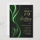 Modern Black Green 75. Geburtstagsparty Einladung (Vorderseite)