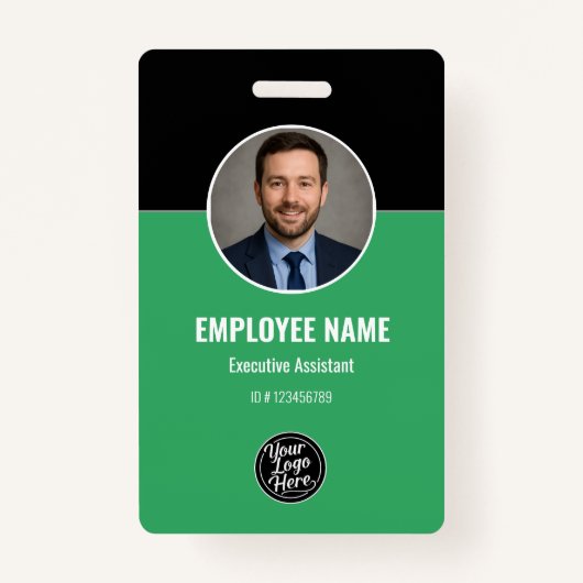 Modern Black Green Employee Identification Card Ausweis (Vorderseite)