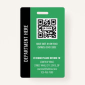 Modern Black Green Employee Identification Card Ausweis (Rückseite)
