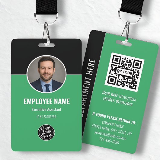Modern Black Green Employee Identification Card Ausweis