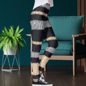Modern Black Grey Beige Knit Stripe Pattern Yoga Leggings