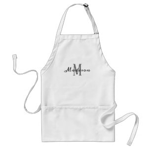 Modern Black Grey Script Monogram Name Womens Schürze