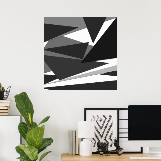 Modern Black, Grey, & White Geometric Triangles Poster (Heimbüro)