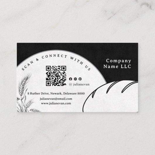 Modern Black Hand Sketch Sourdough Homemade Bread Visitenkarte (Rückseite)