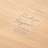 Modern Black Handwriting Wedding All in One Clear Acryleinladungen (Ablage )