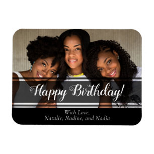 Modern Black Happy Birthday Custom Foto Magnet