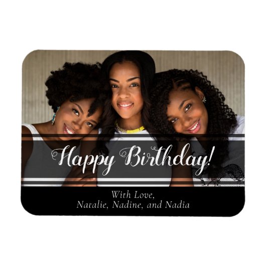Modern Black Happy Birthday Custom Foto Magnet (Horizontal)