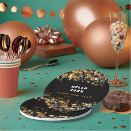 Modern Black Happy New Year Gold Glitzer Sparkling Pappteller