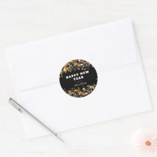 Modern Black Happy New Year Gold Glitzer Sparkling Runder Aufkleber
