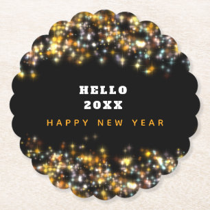 Modern Black Happy New Year Gold Glitzer Sparkling Untersetzer