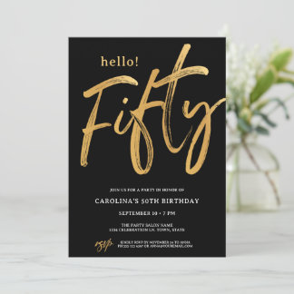 Modern Black Hello Fifty Fiftieth Party Invitation Einladung