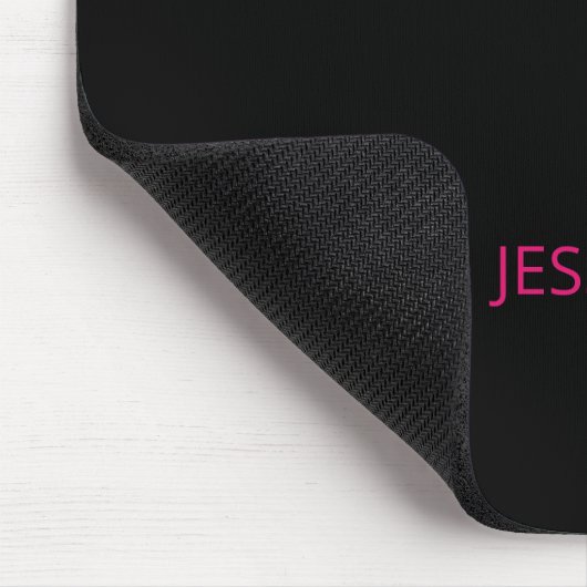 Modern Black Hot Pink Simple Script Monogram Name  Mousepad (Ecke)