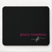 Modern Black Hot Pink Simple Script Monogram Name Mousepad (Vorne)