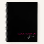 Modern Black Hot Pink Simple Script Monogram Name Notizblock (Vorderseite)