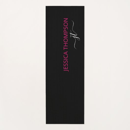 Modern Black Hot Pink Simple Script Monogram Name  Yogamatte (Vorderseite)