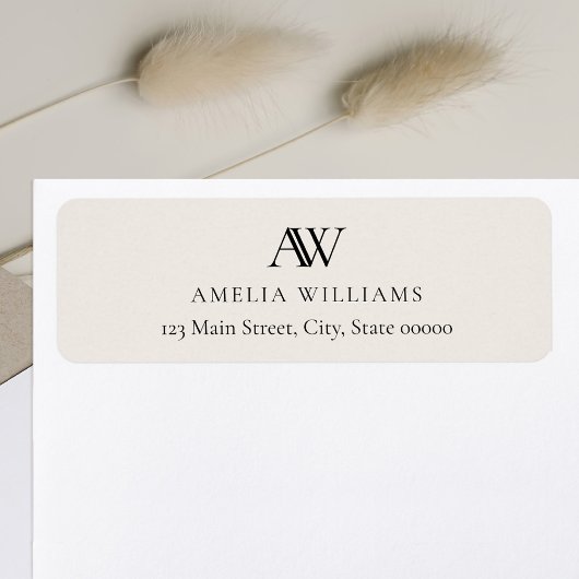Modern Black Ivory Elegant Monogram Return Address