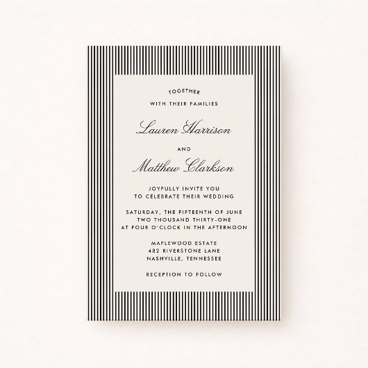 Modern Black & Ivory Striped Wedding Invitation Einladung
