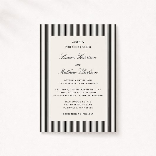 Modern Black & Ivory Striped Wedding Invitation Einladung