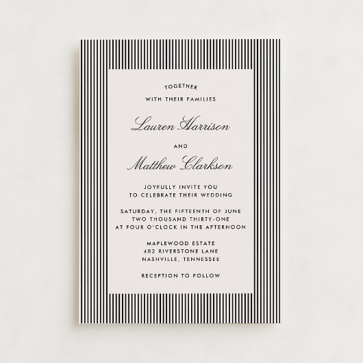 Modern Black & Ivory Striped Wedding Invitation Einladung