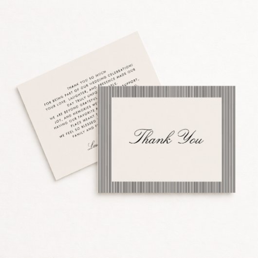 Modern Black & Ivory Striped Wedding Thank You  Einladung