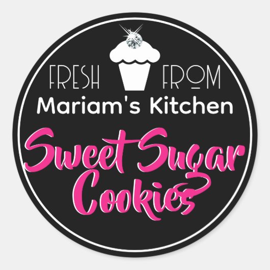 Modern Black Kristall Cupcake Cake Cake Konditorei Runder Aufkleber (Vorderseite)