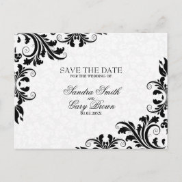 Modern Black Lace White Damask Ankündigungspostkarte