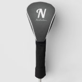 Modern Black Leather Textur White Monogram Name Golf Headcover (Vorderseite)