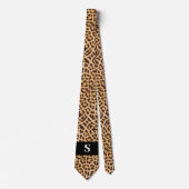 Modern Black Leopard Print Monogram Mens Krawatte (Vorderseite)