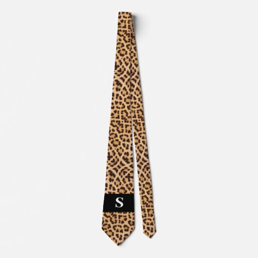 Modern Black Leopard Print Monogram Mens Krawatte (Vorderseite)