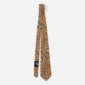 Modern Black Leopard Print Monogram Mens Krawatte (Rückseite)