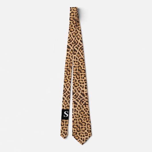 Modern Black Leopard Print Monogram Mens Krawatte (Rückseite)