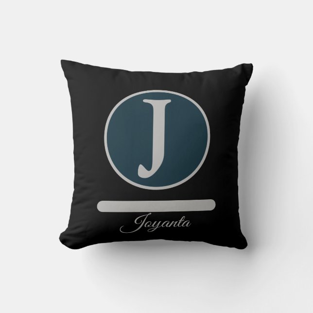 Modern Black Light greay Monogram Elegant Kissen (Vorderseite)