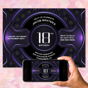 Modern Black Lila 18. Geburtstagsparty Einladung