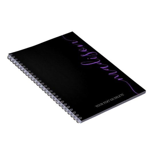 Modern Black Lila Name Monogram Initial Notebook Notizblock (Rechte Seite)