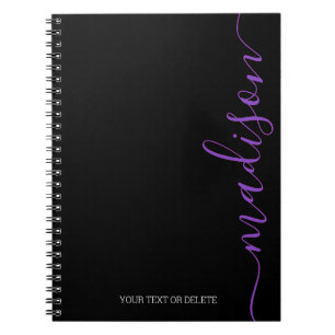 Modern Black Lila Name Monogram Initial Notebook Notizblock