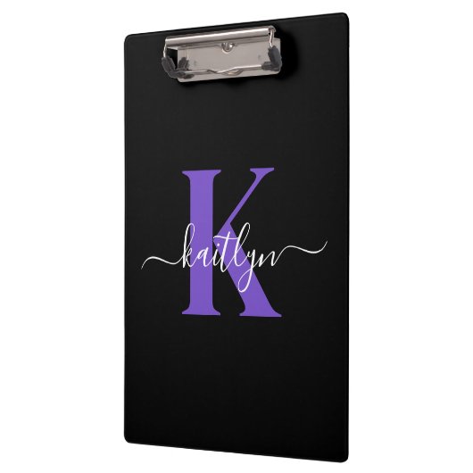Modern Black Lila Script Monogram Klemmbrett (Links)