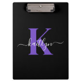 Modern Black Lila Script Monogram Klemmbrett (Vorderseite)
