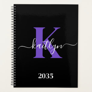 Modern Black Lila Script Monogram Planer