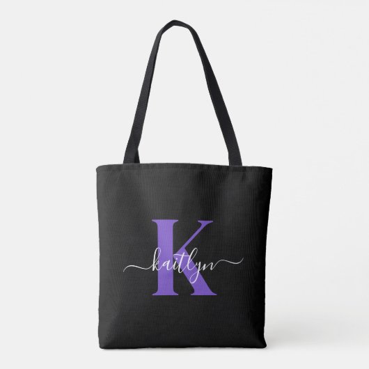 Modern Black Lila Script Monogram Tasche (Rückseite)