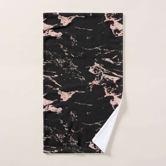 Modern Black Marble Rose Gold Foil Monogram Badhandtuch Set (Handtuch)