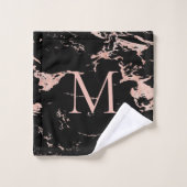 Modern Black Marble Rose Gold Foil Monogram Badhandtuch Set (Waschlappen)