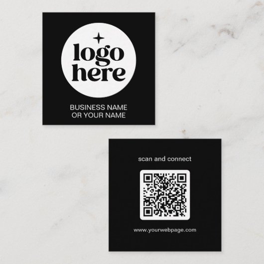Modern Black Minimal QR Code Logo Quadratische Visitenkarte (Vorne/Hinten)