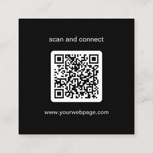 Modern Black Minimal QR Code Logo Quadratische Visitenkarte (Rückseite)