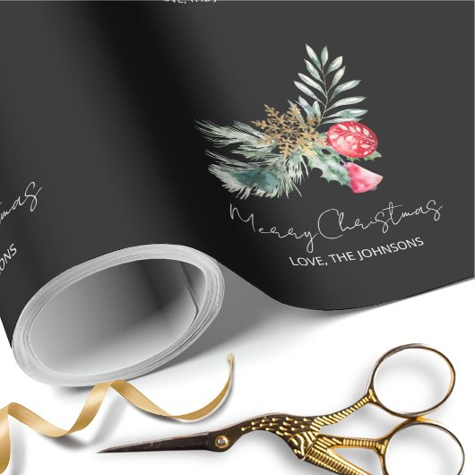 Modern Black Minimalist Christmas Script Geschenkpapier