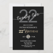 Modern Black Minimalist Men 22nd Birthday Party Einladung (Vorderseite)